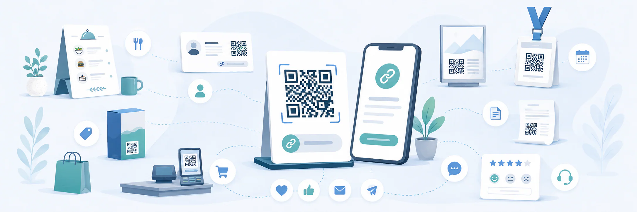 A QR code and short link on business materials