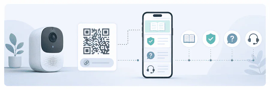 QR-kod för instruktioner, garanti och support